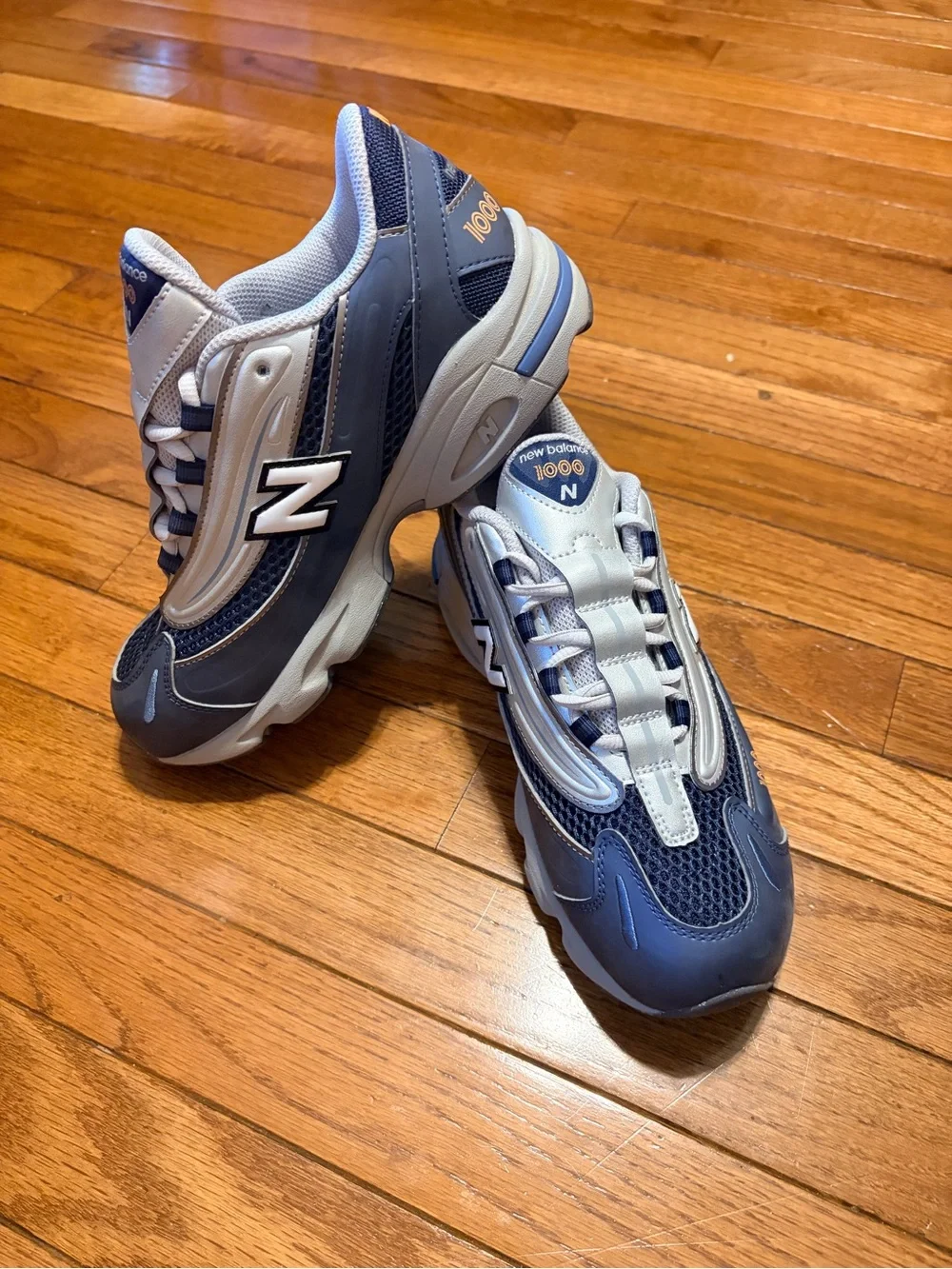 New Balance 1000 Kids Navy and Silver Running Sneakers